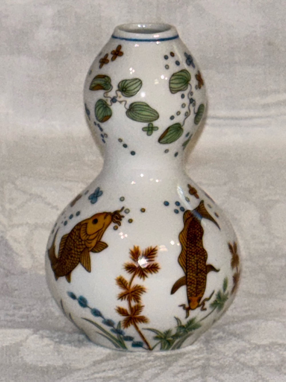 Franklin Porcelain 1980 Japan Limited Edition Koi Carp Double Gourd Vase 3.25”